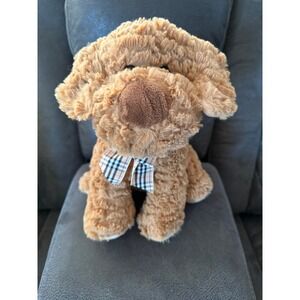burton‎ + BURTON Brown Puppy Dog Plush Stuffed Animal with Plaid Ribbon